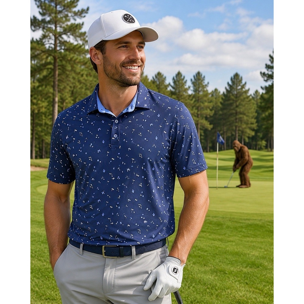 FootJoy  SHIRT MENS 2XL NAVY  AOP  BBQ VACATION CRAB  Performance Golf Polo